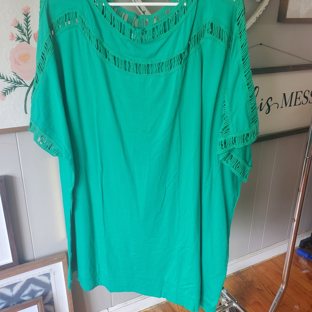 Roaman's Vibrant Green Blouse with Cut-Out Details